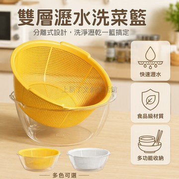 台灣出貨 雙層瀝水籃 透明接水盆 密集圓孔設計 蔬果清洗分離 廚房收納套組 多尺寸組合裝