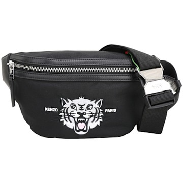 KENZO Varsity 快樂老虎刺繡帆布單肩胸/腰包(黑色)