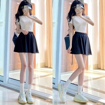 夏季 高腰 顯瘦 學生 百搭 熱銷款 多巴胺 百褶裙女 冰絲 防走光 半身短裙 裙子 冰絲裙