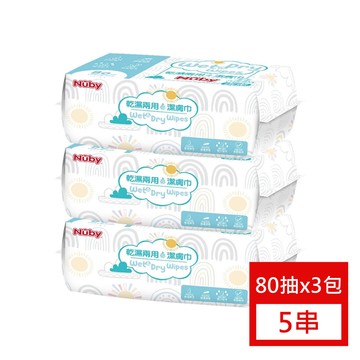 Nuby - 【五串組】乾濕兩用潔膚巾(80抽)-3包/串(含防塵蓋)