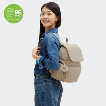 『猴子包』深米色老花掀蓋拉鍊後背包-CITY ZIP S