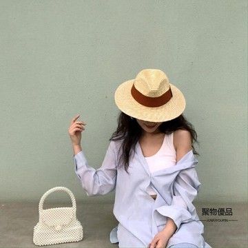 帽子女夏韓版英倫平檐禮帽遮陽防曬草帽【聚物優品】