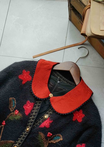 手作-手做雙面用彼得潘綁帶領片-昭和風情日式圖紋-絲質紅