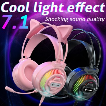 有線耳機 電腦遊戲重低音 台灣出貨潘森7.1USB電腦頭戴式吃雞有線耳麥耳機帶麥發光RGB游戲