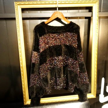 新款女神亮絲閃閃針織衫韓版粗條紋毛茸茸慵懶寬松加厚毛衣女