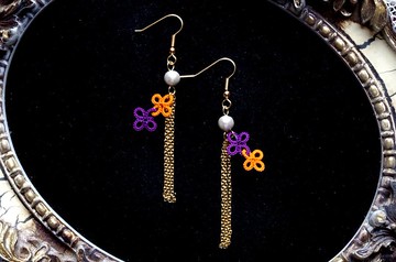 Tatting蕾絲小花與流蘇耳環・萬聖節