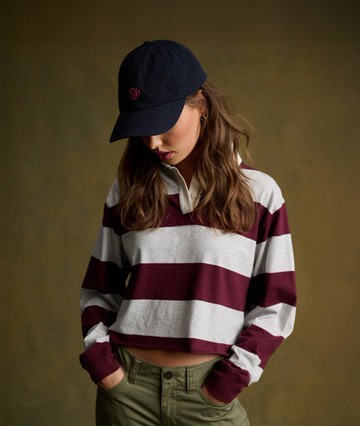 Superdry Women's Athletic Essentials Cropped Stripe Rugby Top Red Size: 6