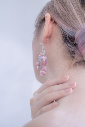 垂櫻水球鍍14K金米珠耳環