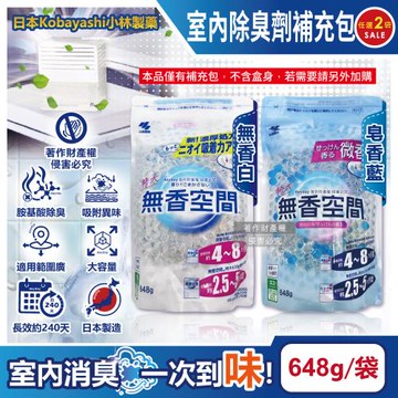 (2袋任選超值組)日本小林製藥-無香空間室內除臭晶球補充包648g/袋(Kobayashi玄關鞋櫃浴廁,居家空氣清新消臭珠,分解異味汗味脫臭劑)