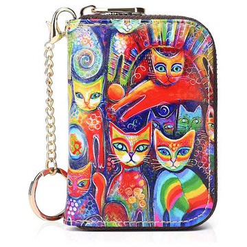 Love 21 2023女時尚APHISON超炫貓咪款3D彩繪信用卡拉鍊錢包