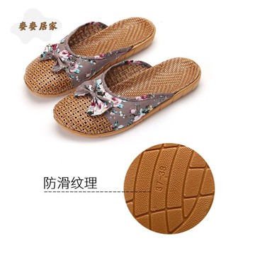 包头藤草编织凉拖鞋夏天男女室内家居家用防滑防臭亚麻凉席竹拖鞋pm6111