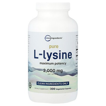 Micro Ingredients, Pure L Lysine, Maximum Potency, 300 Vegetarian Capsules (500 mg per Capsule)