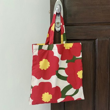 BIRUCHU 棉質托特包 - 紅色花卉