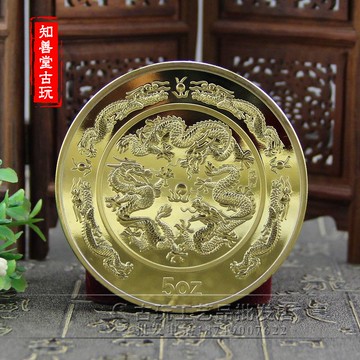 工藝品收藏紀念章 十二生肖紀念章1988年龍年賀歲5盎司金幣紀念章