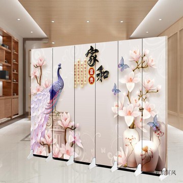 3D屏風隔斷玉雕家和簡約現代客廳玄關布藝酒店折疊移動折屏浮雕墻
