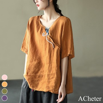 【ACheter】東方樂曲盤扣造型棉麻寬鬆上衣 # 109101(現貨+預購)