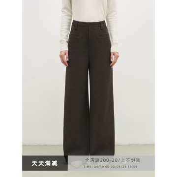梨渦的海 秋冬醋酸羊毛棕色加厚直筒休閑褲女拖地闊腿褲寬松長褲