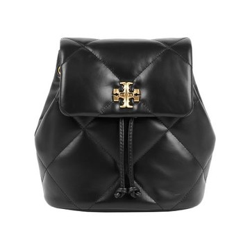 TORY BURCH Kira 菱格紋縫線迷你轉釦後背包(黑色)
