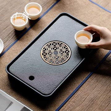 家用陶瓷密胺茶盤茶臺儲水式干泡小茶臺簡易小型長方形茶托盤茶具