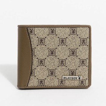 PLAYBOY - 上翻短夾  Iconic Grid系列 - 咖色