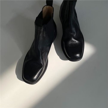 切爾西靴秋冬棕色真皮復古做舊褶皺靴子炸街小短靴厚底煙筒馬丁靴