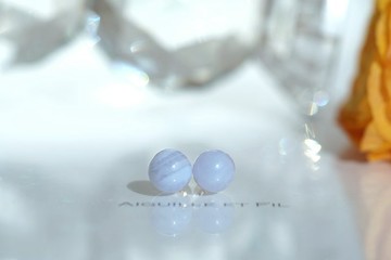 K10 藍紋瑪瑙圓形耳環一對