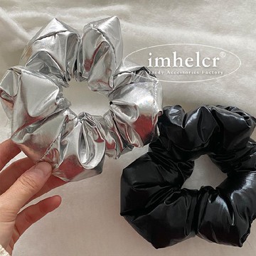 🔥2件9折🍊臺北出貨🍊可開發票個性ins風甜酷辣妹銀色pu充棉枕頭大腸髮圈簡約皮質不傷發頭繩女