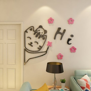小貓卡通搞笑亞克力3D墻貼創意客廳臥室窗臺門面店面歡迎光臨貼畫