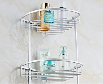 太空鋁雙層轉角架 衛生間置物架三角網藍 免打孔