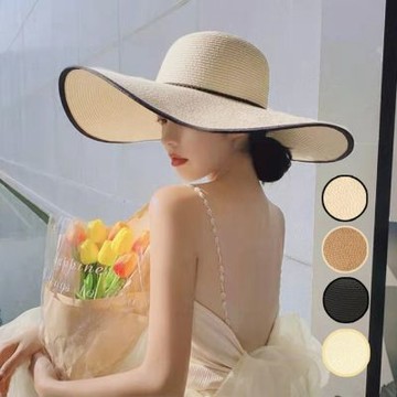 大帽沿 撞色滾邊麻花編繩圓頂草帽 大人 帽子 遮陽 防曬帽 草帽 配件 海邊 夏天【BB9671】