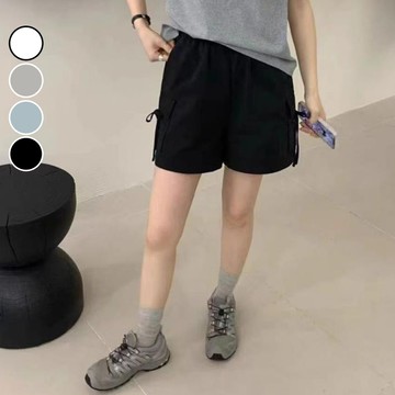 側口袋綁帶工裝鬆緊短褲 工裝短褲 休閒短褲 口袋休閒短褲 工裝風 A字短褲 居家短褲【N1UMI1712】