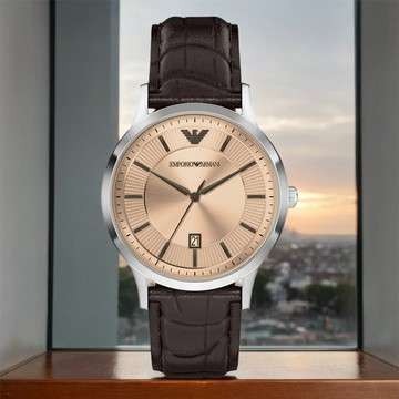 EMPORIO ARMANI 亞曼尼 Archetipo 復古紳士大三針手錶-琥珀色/43mm AR11783