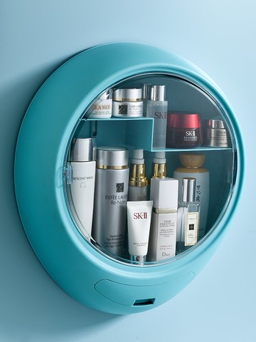 壁掛式化妝品收納盒掛墻免打孔防塵衛生間浴室護膚品洗漱臺置物架