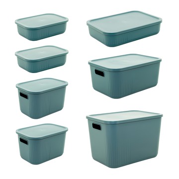 dayneeds 日需百備 Q萌撞色系附蓋收納盒7入組 四色可選 整理盒 雜物盒 零食盒 SN10-ALL-BU7  S*2+M*2+L*1+XL*1+2XL*1(S:25.3x18x7.7cm/M:25.3x18x15cm/L:36.5x25.7x7.8cm/XL:36.5x2