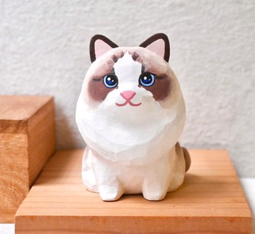 可愛布偶貓 長毛貓 貓咪 手工木製療癒小木雕公仔 擺飾