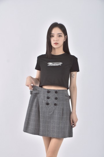 (L) ps company質感格紋灰色短裙