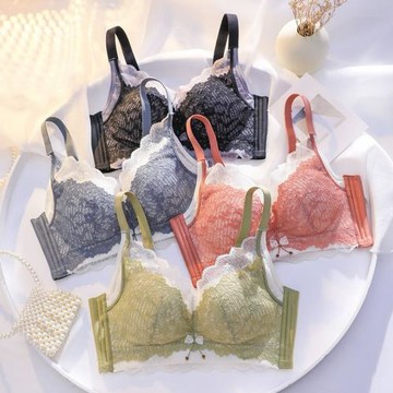 性感蕾絲內衣女小胸聚攏無鋼圈收副乳調整型胸罩上薄下厚文胸秋冬
