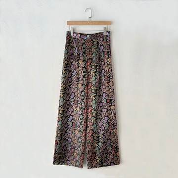 訂製系列-高腰單打折長褲(緞面繡花)