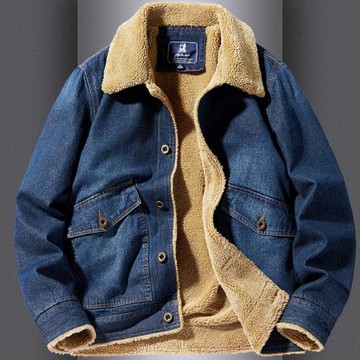 牛仔外套男冬季加絨加厚保暖羊羔絨棉服男寬松大碼潮流飛行員夾克