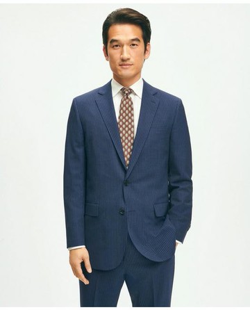 Brooks Brothers Men's Explorer Collection Classic Fit Wool Pinstripe Suit Jacket | Navy | Size 42 Long