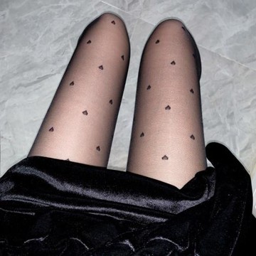 曲奇醬美襪 早秋10D性感愛心織花黑絲 百搭透明黑色美腿連褲襪女