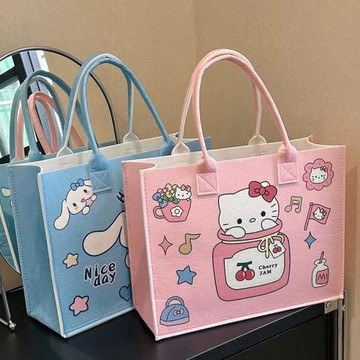 三麗鷗新品禮品袋庫洛米卡通毛氈包百搭斜挎托特包爆款手提毛氈包