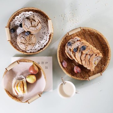 藤編面包點心籃早餐籃子水果籃零食盤家用食品收納籃編織籃收納筐