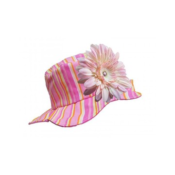 美國 Jamie Rae - 100%純棉遮陽帽-糖果粉條紋+淡粉雛菊 (2-4Y)