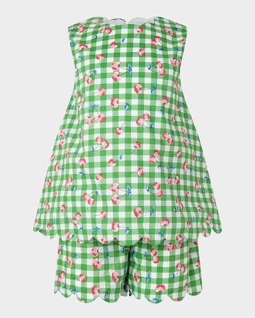 Girl's Gingham Cherry-Print Scalloped Top & Short Set, Size 2-10