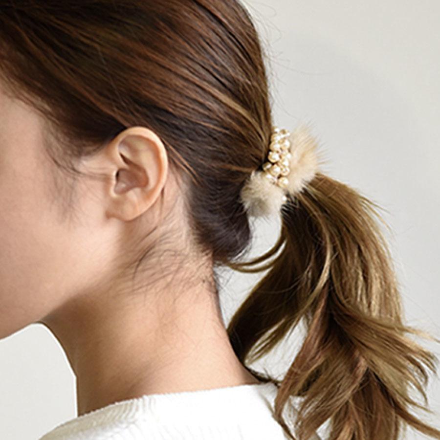 プラスナオ シュシュ ヘアゴム ヘアアクセサリー フェイクファー パール調 ふわふわ レディース キッズ 女の子 ヘアアレンジ まとめ髪 カジュアル  デイリ LINEショッピング
