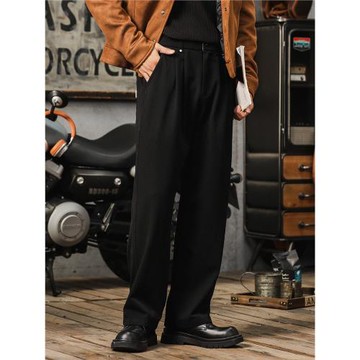 寬松闊腿西裝褲男春秋款潮牌高街直筒闊腿褲子純色垂墜感休閑西褲