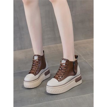 高幫鞋內增高小白鞋女2025新款春運動休閑百搭真皮高跟馬丁靴子女