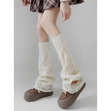 韓國東大門同款春夏季薄款鏤空襪套女針織透氣小腿喇叭口堆堆長襪