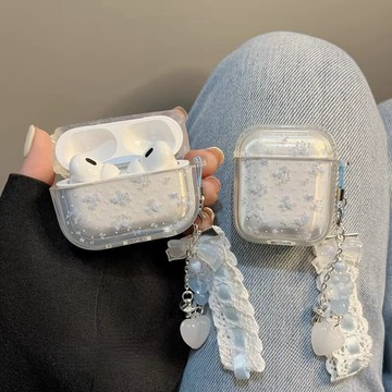 ins藍色蝴蝶結碎花耳機套 適用airpod4耳機殼 蘋果耳機Pro/2/3代保護套 全系列適用